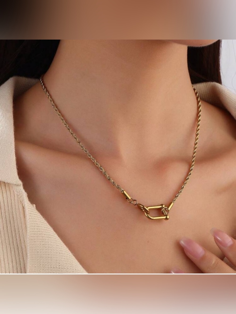 Gold Plated Stainless Steel Rope Chain Necklace with Toggle Clasp